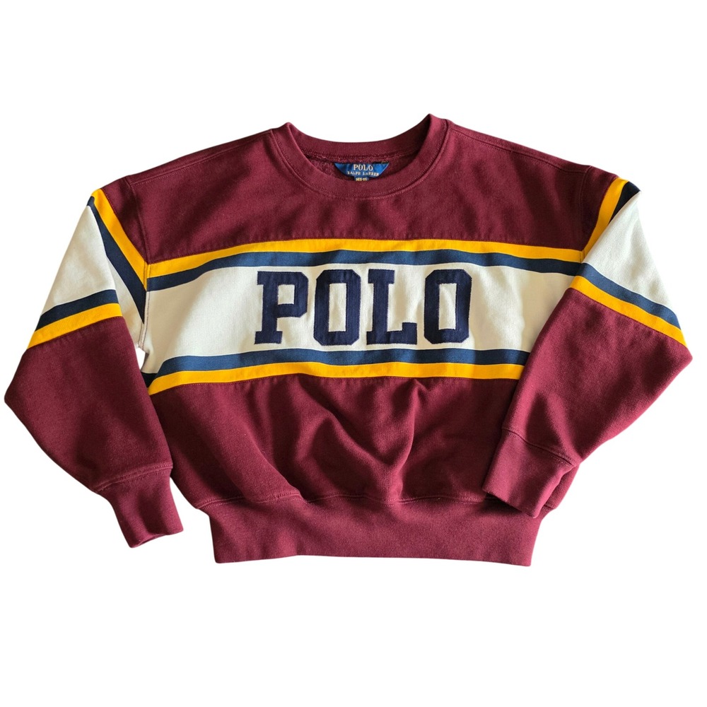 Polo Ralph Lauren Kids M 8-10 Burgundy Colorblock Logo Fleece Sweatshirt